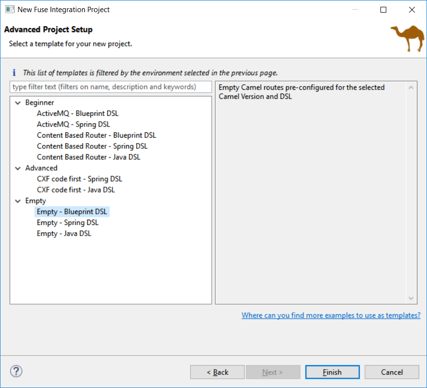 New Fuse Integration Project wizard page to select templates