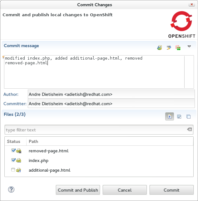 Review changes before committing to OpenShift