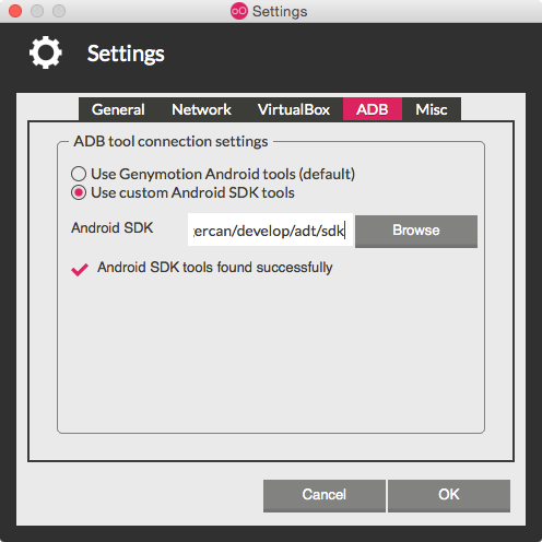 genymotion settings adb