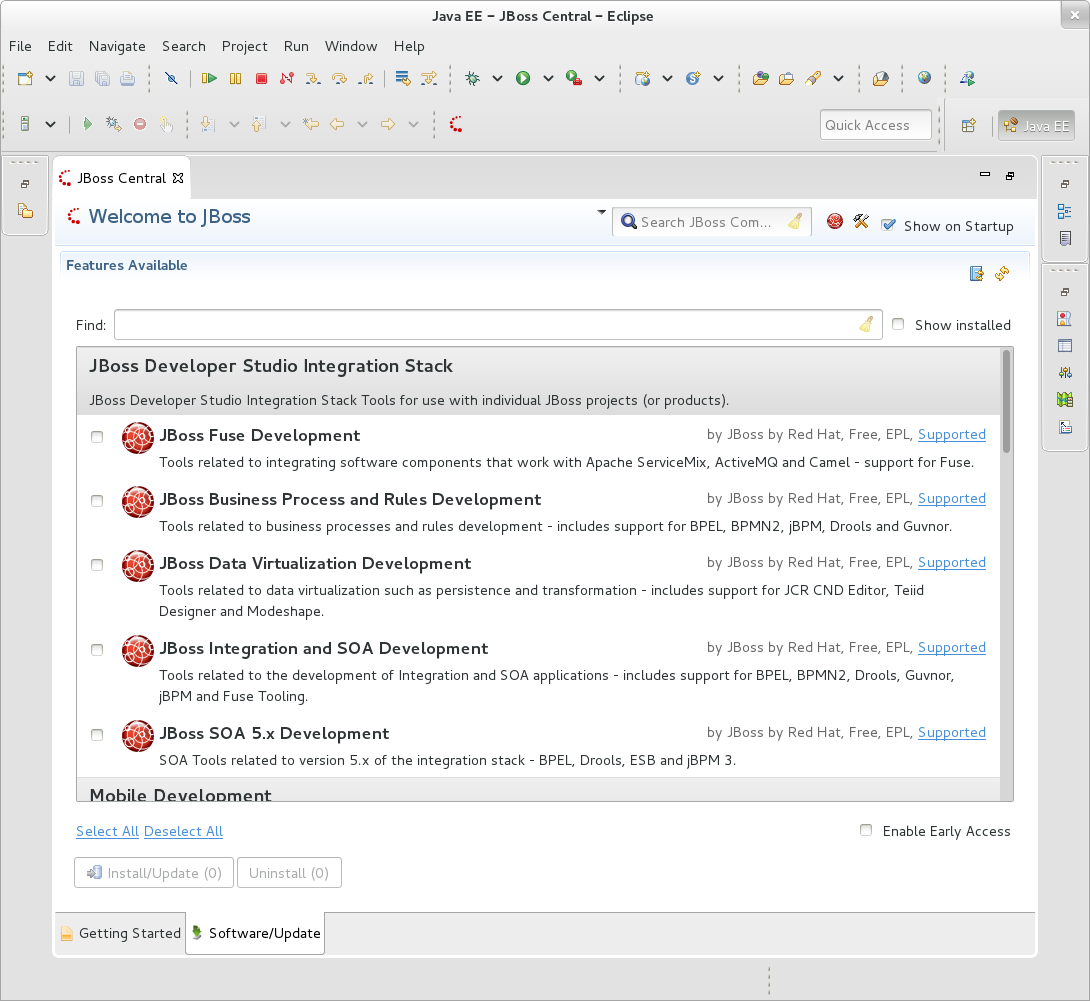 JBoss Central - JBoss Developer Studio Integration Stack