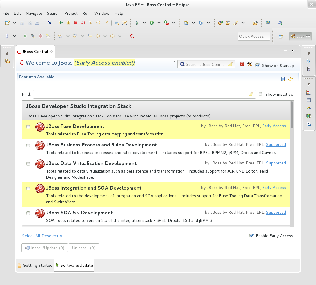 JBoss Central Early Access - JBoss Developer Studio Integration Stack