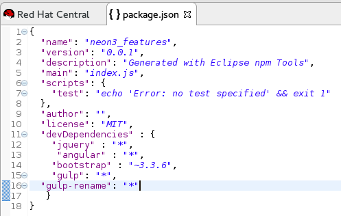 package.json File with Gulp Enabled