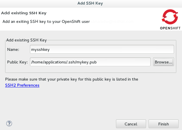 Completed Fields for Adding an Existing SSH Public Key