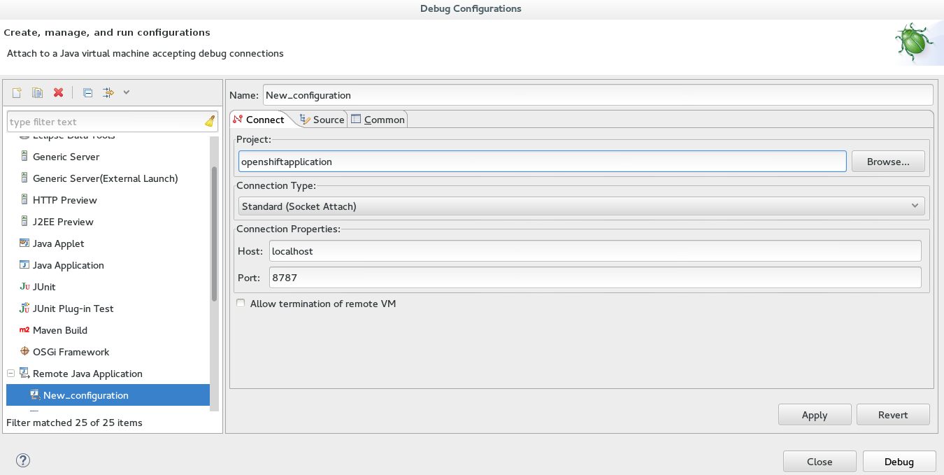 Configuration completed for the OpenShift application