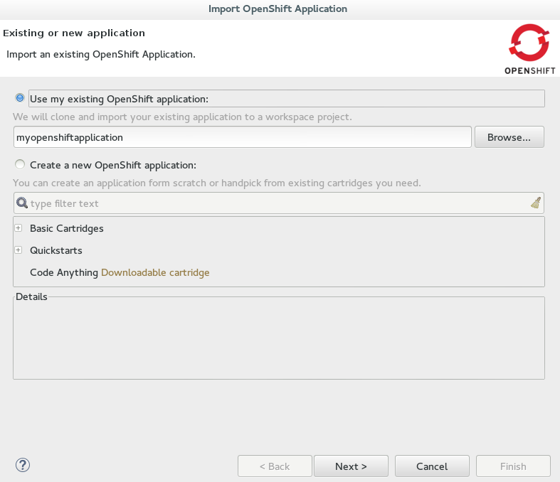 Existing OpenShift Online Application Information Provided