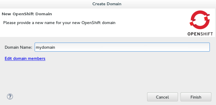 Completed new OpenShift Online domain field
