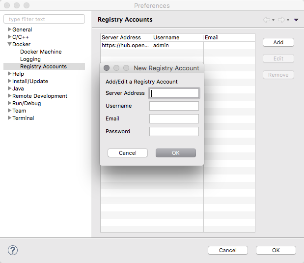Docker registry accounts