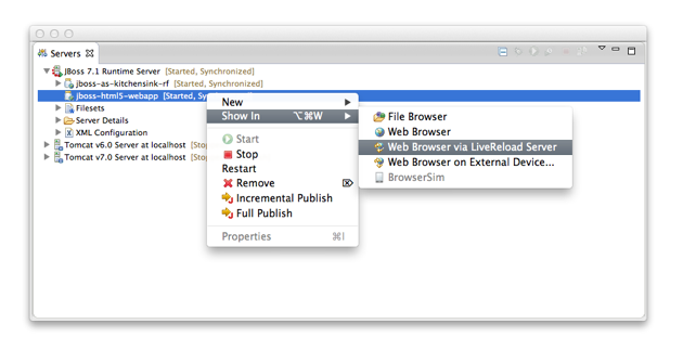 LiveReload open in web browser via browser menu