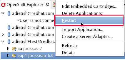 restart application