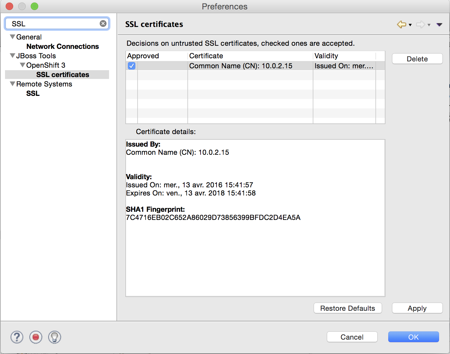 ssl certiticates prefs