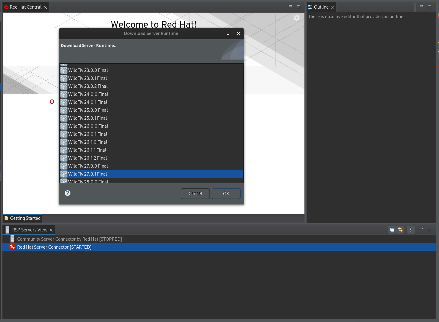 Selecting Wildfly server runtime