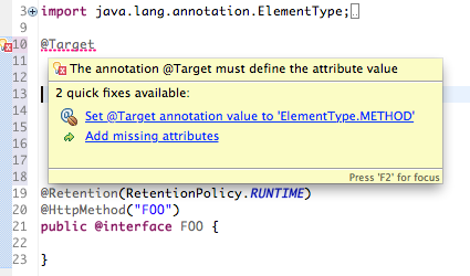 java annotation value quickfix