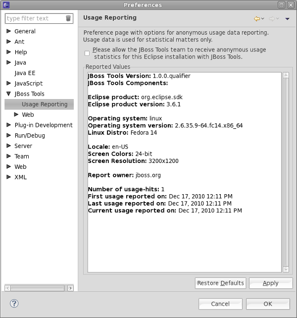 usage reporting preferences